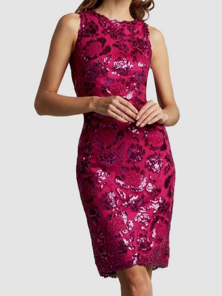 Tadashi Shoji Women Pink Sleeveless Jewel-Neck Sequin Sheath Dalia Dress -Size 2